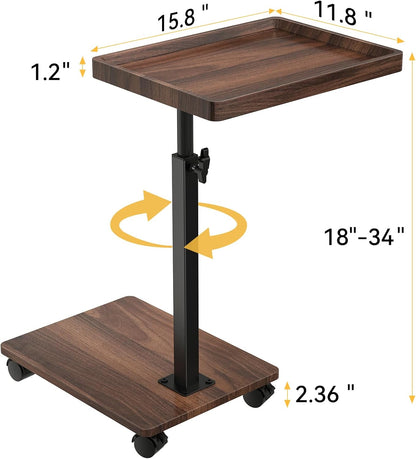 C Table End Table Adjustable Height, 360°Swivel TV Tray Table for Small Spaces, Couch Tables That Slide Under, C Shaped Side Tables Living Room and Bedroom for Sofa, Bed,Chair, Snack (1, Walnut Brown)2