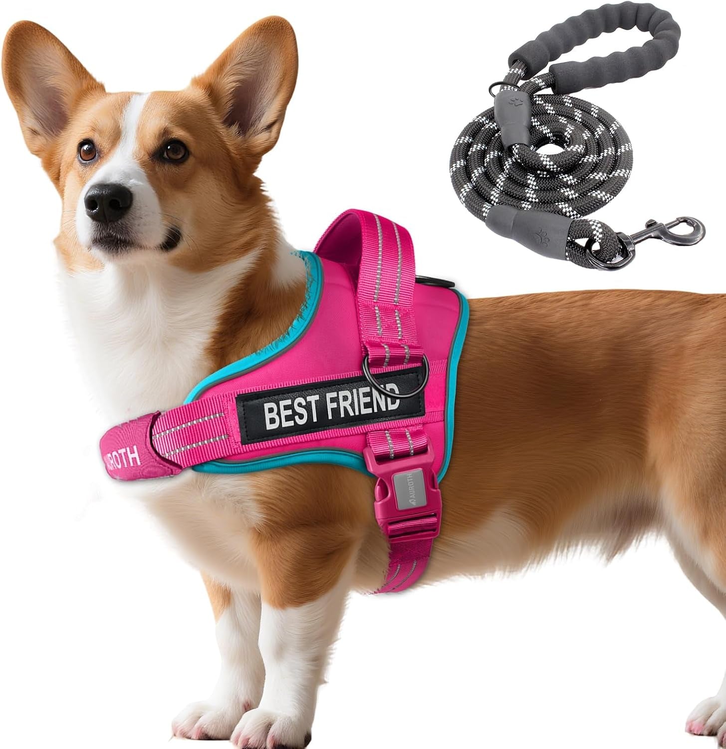 auroth-dog-harness-and-leash-set-soft-padded-service-dog-vest-with-5-25ft-dog-leash-no-choke-easy-on-pet-vest-adjustable-reflective-no-pull-pet-vest-medium-sized-dog-easy-walking-and-training