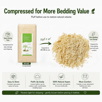 35Oz Natural Aspen Wood Pet Bedding – Low Dust, Odor Control & Ultra Absorbent Shavings for Hamsters, Parrots, Guinea Pigs & Small Animals8