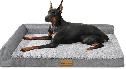 Patas Lague Orthopedic Large Dog Bed Pet Sofa Beds 36''X24'' Black | L Bolster Egg-Crate Foam Dog Couch for Large Sized Dogs, Waterproof Removable Washable Cover, Pet Mat with Nonskid Bottom24