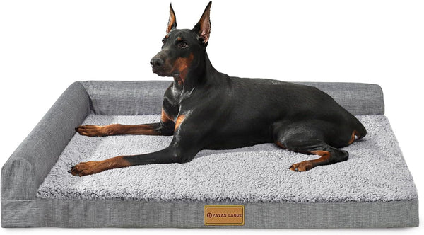 Patas Lague Orthopedic Large Dog Bed Pet Sofa Beds 36''X24'' Black | L Bolster Egg-Crate Foam Dog Couch for Large Sized Dogs, Waterproof Removable Washable Cover, Pet Mat with Nonskid Bottom24