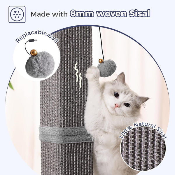 Tall Cat Scratching Post 33” Heavy Duty Sisal Scratcher Post | Modern Cat Scratching Post with Heavy Duty Base for Sturdy, Large 33" Vertical Sisal Rope Post & 2 Cat Toy Balls for Cat-Gray3