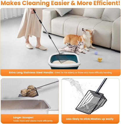 PETOCAT Cat Litter Scoop 43 Inch Metal Litter Scooper with Stainless Steel Long Handle, Upgraded Large Kitty Box Scooper Heavy Duty Deep Shovel for Fast Sifting, Dog Waste Scooops for outside Pet Poop7