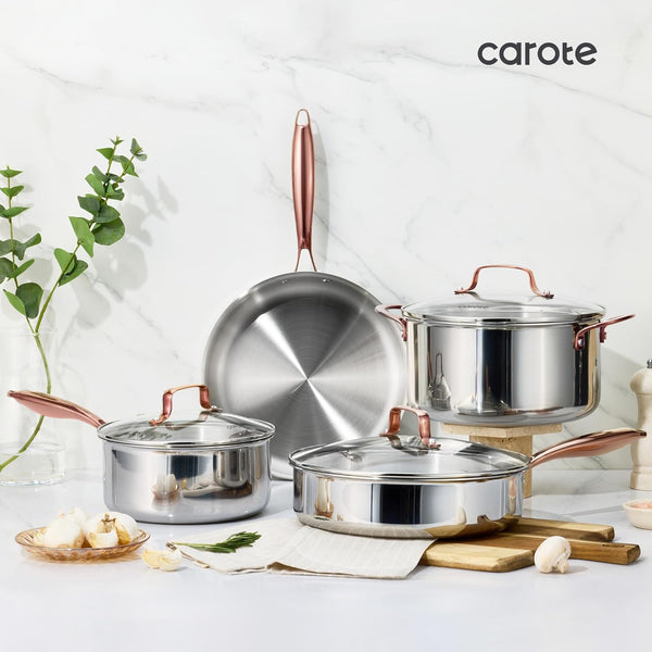 21Pcs Tri-Ply Stainless Steel Cookware Set, Pots and Pans Set, Non Toxic Induction Kitchen Cooking Sets, Gold9