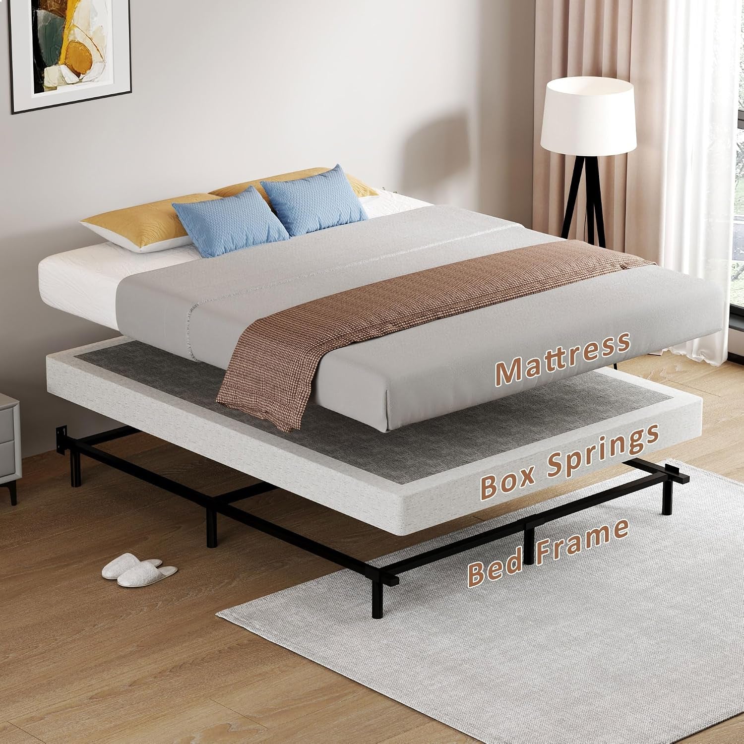 queen-size-box-springs-5-inch-low-profile-mattress-foundation-no-noise-heavy-duty-metal-basics-bed-base-with-clean-fabric-cover-easy-assembly