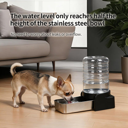 PAKEWAY 1.1 Gallon Gravity Water Dispenser for Cats and Small Dogs, Automatic Pet Waterer with Stainless Steel Bowl, Transparent Tank and 3 Filters, 4.1L4
