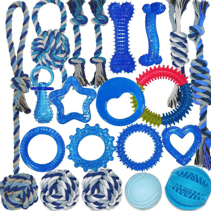 20 Pack Puppy Teething Chew Toys for Small Dogs, Bulk Dog Toys for Puppies | Mixed Blue Rubber Rings, Ropes & Balls, Puppy Teething & Dental Care, Relieves Puppy Boredom, Stops Destructive Chewing1
