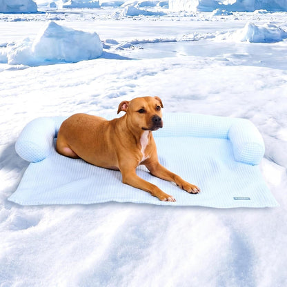 Spark Paws Cooling Couch Cover Dog Bed, Furniture Protector Mat, Non-Toxic Washable Pet Cooling Pad for Large & Small Dog - Hearts Blue - Size M22