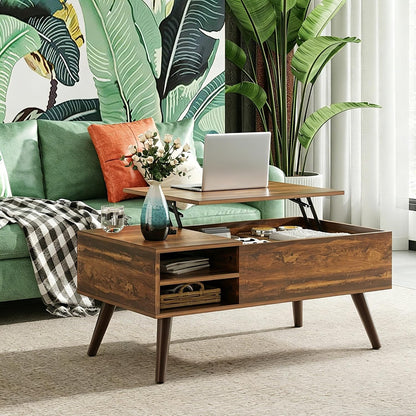 Lift Top Coffee Table with Hidden Storage, Adjustable Shelf, Brown | Mid Century Modern Wooden Coffee Table, for Dining/Living Rooms/Offices; 39.4"W X 19.7"D X 16.9"H9
