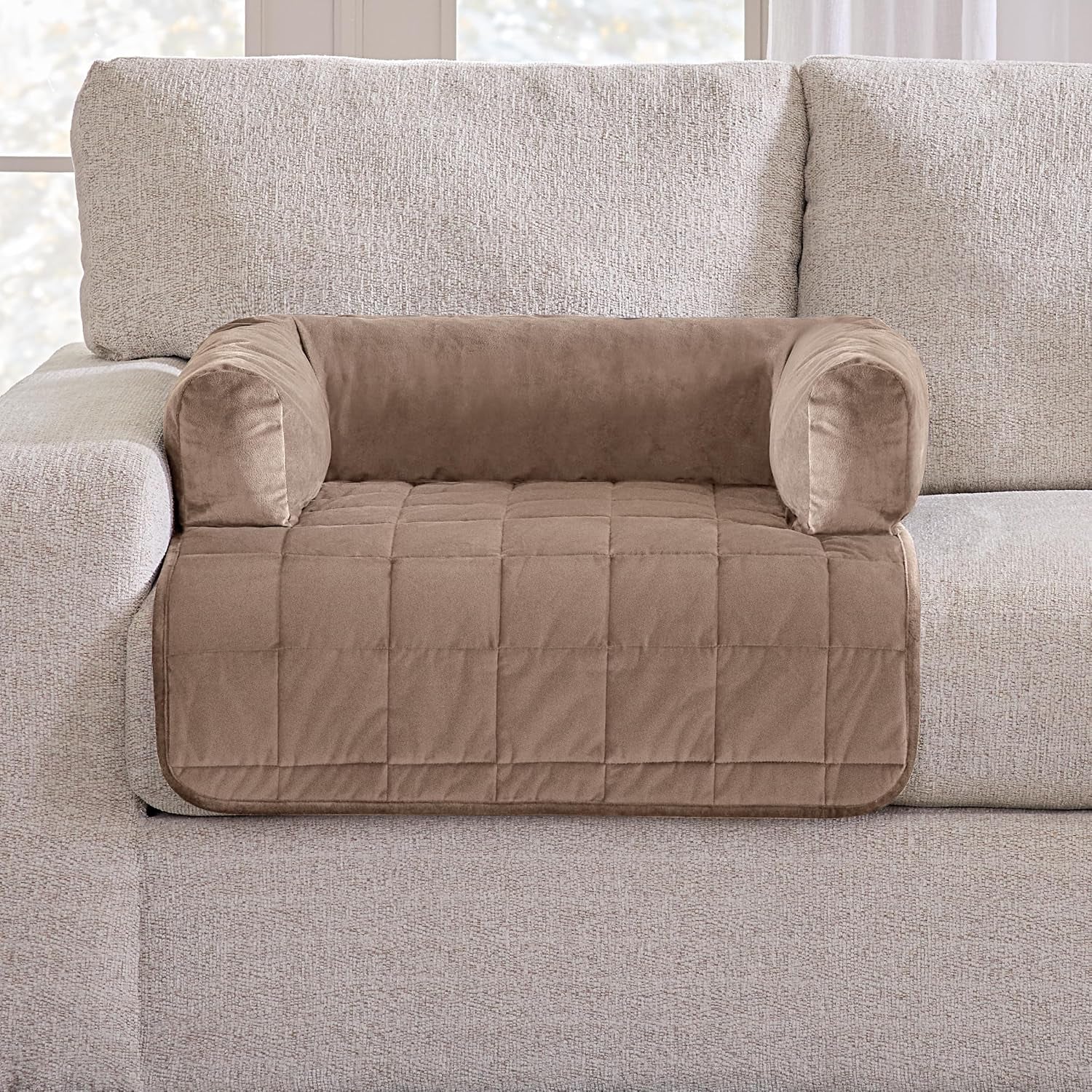 surefit-pet-otis-quilted-3-sided-bolster-pet-bed-waterproof-couch-protector-for-dogs-cats-plush-fabric-odor-control-machine-washable-non-slip-large-46-in-x-32-in-dark-gray