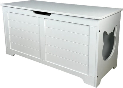 White Cat House with Hideaway Litter Box, Dog Proof Litter Boxes, Cabinet for Large Cats, Hidden Litter Box Cover, Cat Washroom, Enclosure Furniture.1