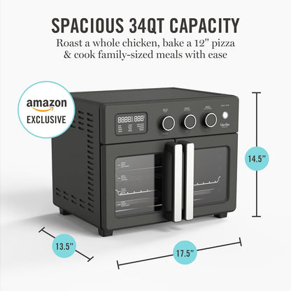French Door Air Fryer Toaster & Convection Oven 34QT, Caviar | 12-In-1 Countertop Oven, Bake, Broil, Roast, Fits 12” Pizza, Dehydrate, Air Fry Basket, Oven Rack, Rotisserie, Black3