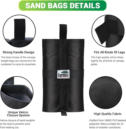 USA 4-Pack 150LBS Capacity Universal Canopy Weight Bags,Heavy Duty Windproof Sandbags with All-Around Wrap Design,Ultimate Stability for Pop up Tent,Shelter in High Winds(Sand Not Included)7
