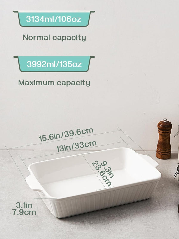 Casserole Dish, 9X13 Ceramic Baking Dish, Large Lasagna Pan Deep for Oven, 4.2 Quarts Baking Pan with Handles, Oven Safe and Durable Bakeware for Lasagna, Home Decor, Wedding Gift, Soft White5