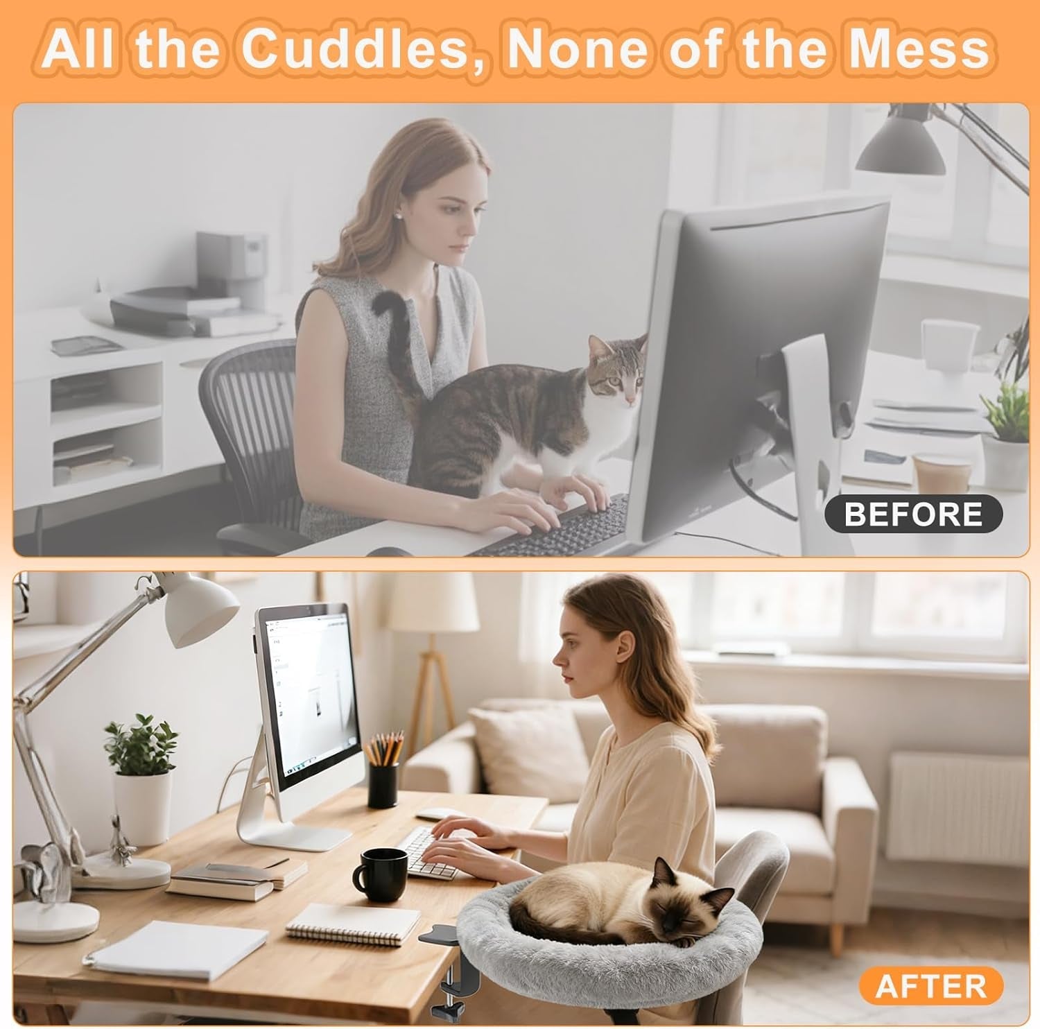 cat-desk-bed-ergonomic-cat-desk-perch-clamp-for-remote-workers-quality-desktop-suspended-cats-bed-rotating-cats-hammock-desk-with-removable-cover-cat-bed-hold-up-to-50lbs-gray