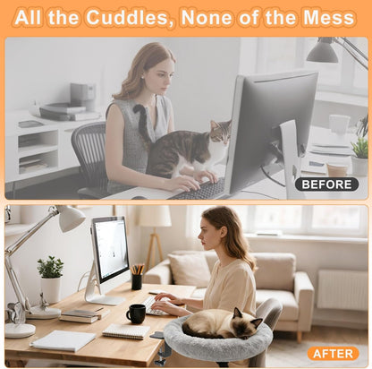 Cat Desk Bed - Ergonomic Cat Desk Perch Clamp for Remote Workers - Quality Desktop Suspended Cat'S Bed- Rotating Cats Hammock Desk with Removable Cover, Cat Bed Hold up to 50LBS, Gray2