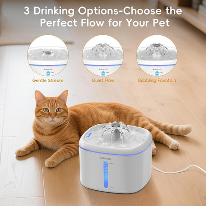 2.5L/84Oz Cat Water Fountain, Ultra Quiet Pump & LED Blue Light | Pet Water Fountain with Ultra Quiet Low-Water Auto Shutoff Pump& LED Blue Light - for Pets Small Animals & 3 Filters3