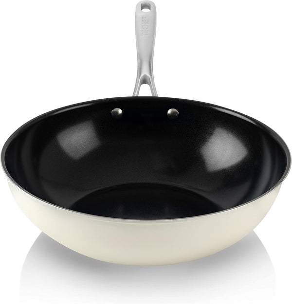 Techef Collection | Ceramic Nonstick Flat Bottom Wok Stir Fry Pan, Nontoxic - Free of PFAS, PFOA, PTFE (Wok 12")1