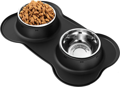 Asfrost Dog Food Bowls Stainless Steel Pet Bowls & Dog Water Bowls with No-Spill and Non-Skid, Feeder Bowls with Dog Bowl Mat for Dogs Cats and Pets-Pink, 24 0Z in Total14