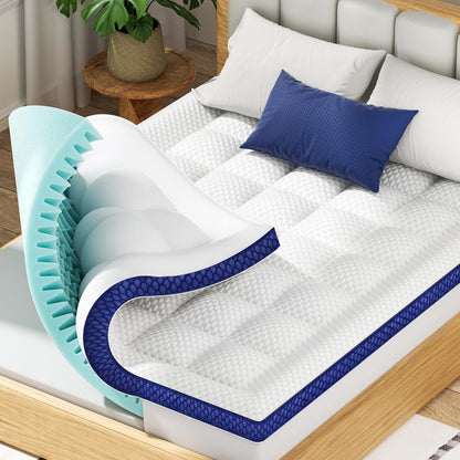 Dual Layer 4 Inch King Size Memory Foam Mattress Topper | 2 Inch Soft Pillow Top Mattress Pad Cover and 2 Inch Gel Memory Foam for Pressure Relief, 2-In-1 Design for Comfort & Support1