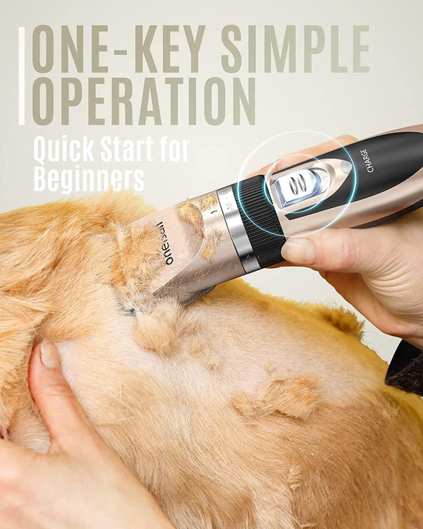 Oneisall Dog Clippers Grooming Kit for Dogs Cats Pets | Low Noise, Rechargeable Cordless, Long Battery Life, Simple for Beginners, 6 Guide Combs, Removable & Rinsable Blade4