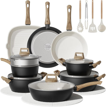 24Pcs Pots and Pans Set Non Stick,Ceramic Cookware Set with Titanium-Reinforced Nonstick Coating,Long-Lasting,Pfas-Free,Induction Compatible,Full Kitchen Set with 3 Stock Pots for Family Cooking,Black1