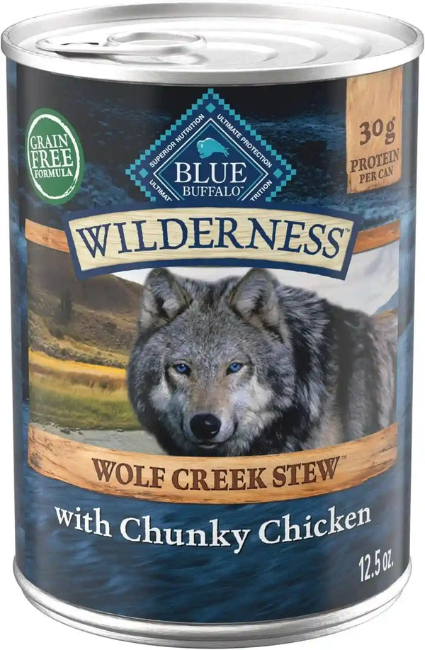 Blue Buffalo Wilderness Grain Free Adult Wet Dog Food, Wolf Creek Stew with Hearty Beef, 30G Protein per Can, 12.5 Oz. Can (Pack of 12)13