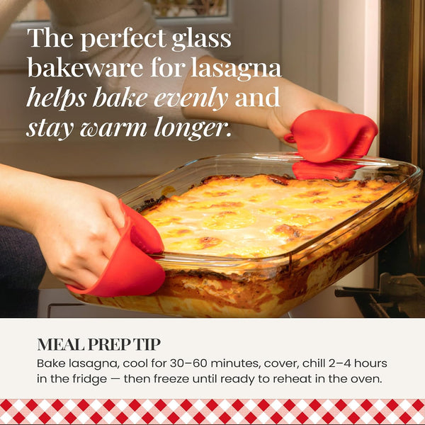 Borosilicate Glass Casserole Dish, XL (5.2 QT) + Square Baking Dish (2.4 QT) with Lids – Lasagna & Brownie Pan, Glass Meal Prep Containers, Freezer, Oven & Microwave Safe, Made in France5