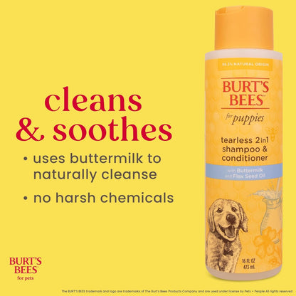 Burt’S Bees for Pets Tear Free Puppy Shampoo & Conditioner with Buttermilk, 2 in 1 Gentle Dog Shampoo for Puppies, Cleans and Conditions Sensitive Skin, 16 Fl Oz | Gentle 2-In-1 Formula Cleans and Conditions Sensitive Puppy Skin and Coat; Tearless for Easy Bath Time3