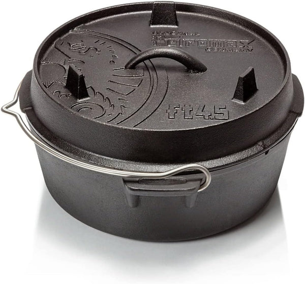 Cast Iron Dutch Oven for Cooking or Baking Outdoors over a Campfire or in the Home Kitchen, Pre-Seasoned Cookware Conducts Heat Evenly, Flat Base1