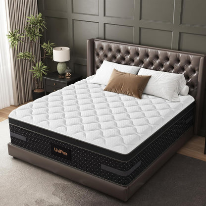 Medium Firm Queen Size Mattress, 14 Inch Hybrid Mattress in a Box with Zoned Lumbar Support for Side Sleepers, Pressure Relief, Fiberglass Free, 365 Nights Trial, 10 Years Warranty1