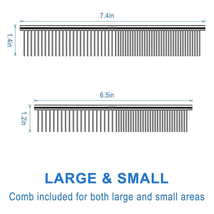 CWXZSTM Pet Steel Combs Dog Cat Comb Tool for Removing Matted Fur - Pet Dematting Comb with Rounded Teeth and Non-Slip Grip Handle - Prevents Knots and Mats for Long and Short Haired Pets,6.5In/7.4In3