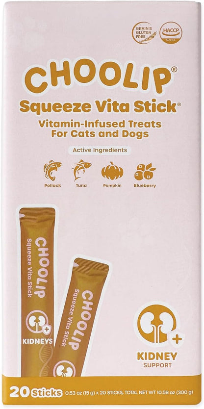 Choolip Squeeze Vita Stick Lickable Cat and Dog Treats, 7-Count Kidney Support, Tuna and Pollack with Pumpkin, Blueberry and Omega-3, Grain-Free, Vet-Formulated13