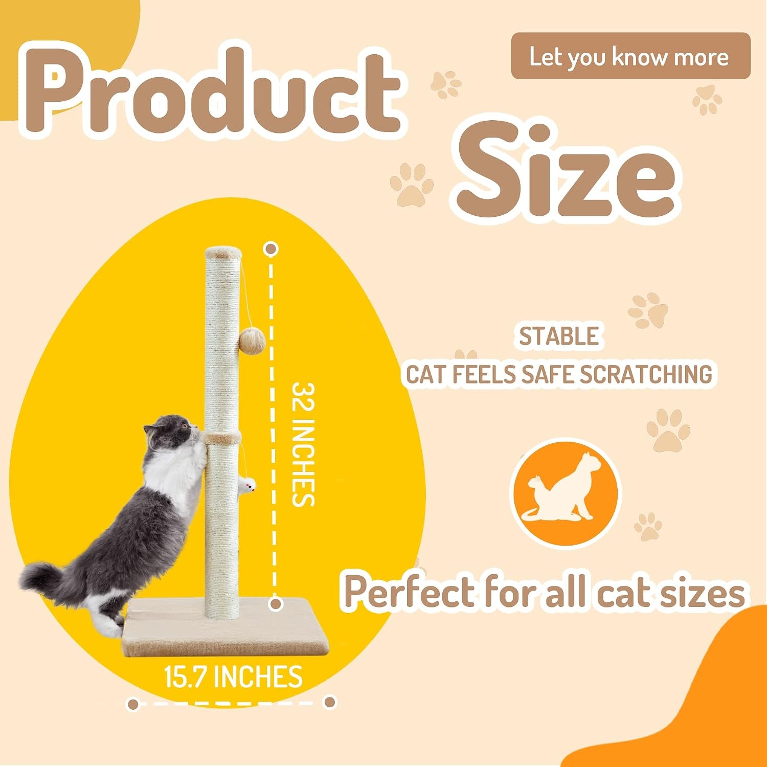 meowhomm-32-tall-cat-scratching-posts-for-indoor-cats-adults-with-2-hanging-ball-large-cat-scratch-post-cat-scratcher-includes-sisal-ropeyellow