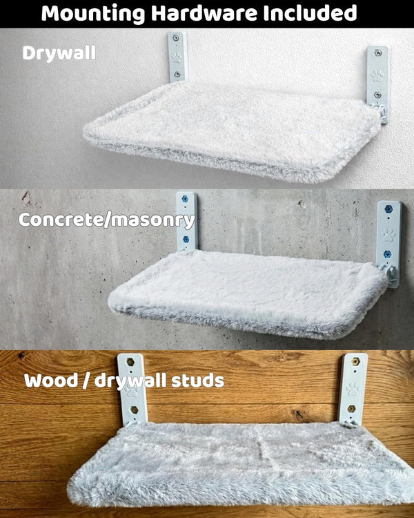 Otterpets Cat Wall Bed with Ultra-Soft Plush Cover, Foldable Cat Wall Hammock, Shelf Bed with 35 Lb Metal Support, Removable Washable Fabric, Hardware for All Walls (Light Grey Fabric and White Metal)3