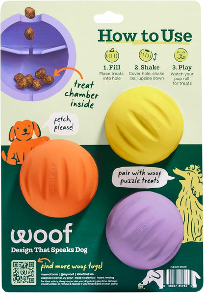 WOOF Flyball Fetch Ball & Dog Treat Dispenser Toy, 3-Pack | 2-In-1 Fetch Ball, Fits Standard Ball Launchers, Treat Dispenser, Durable Rubber, Dishwasher Safe, Puzzle Enrichment2
