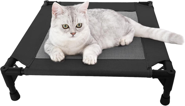 Pozico Elevated Pet Bed with Breathable Mesh for Small Cat and Dog, Raised Cooling Pet Cot for Puppy and Kitty, 18.9X18.9 Inch (Black Bed)2