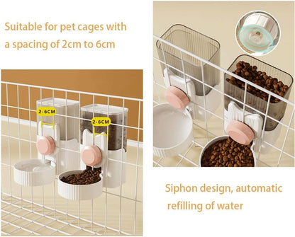 Pet Dog Cat Hanging Automatic Feeder and Water Dispenser Set, 2-In-1 Gravity Pet Food & Water Bowl for Cage, No-Spill Small Dog Rabbit Food Dispenser (Green)7
