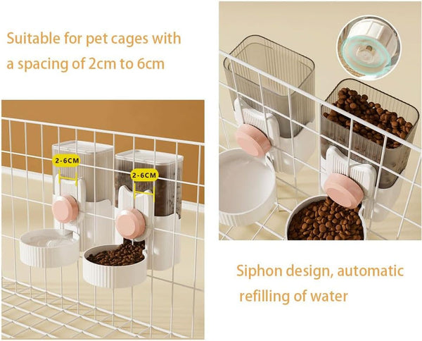 Pet Dog Cat Hanging Automatic Feeder and Water Dispenser Set, 2-In-1 Gravity Pet Food & Water Bowl for Cage, No-Spill Small Dog Rabbit Food Dispenser (Green)7