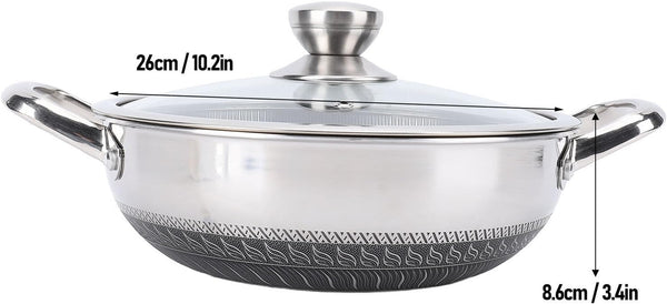 Stainless Steel Wok Pan, Nonstick Frying Pan Honeycomb Stir Fry Skillet with Lid, Compatible with Induction Cooker Gas Range, Dishwasher Safe (26Cm)2