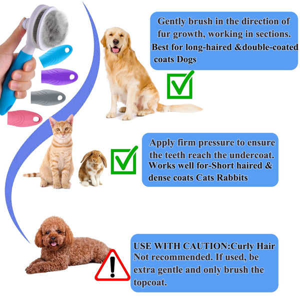 Self Cleaning Slicker Brush - Cat Brush Skin-Friendly Deshedding Grooming Massaging Tool for Long & Short Haired Pets, Cat Hair Brushes Easy Removes Undercoat for Dogs Cats Rabbits - UPGRADED, Blue7
