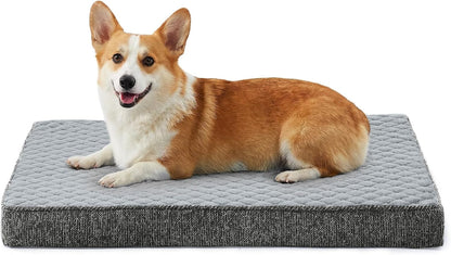 JOEJOY Orthopedic XL Dog Bed for Large Dogs, Waterproof Dog Bed for Crate with Washable Removable Cover, Extra Thick Egg-Crate Memory Foam Pet Beds, Grey, 41"X27"22