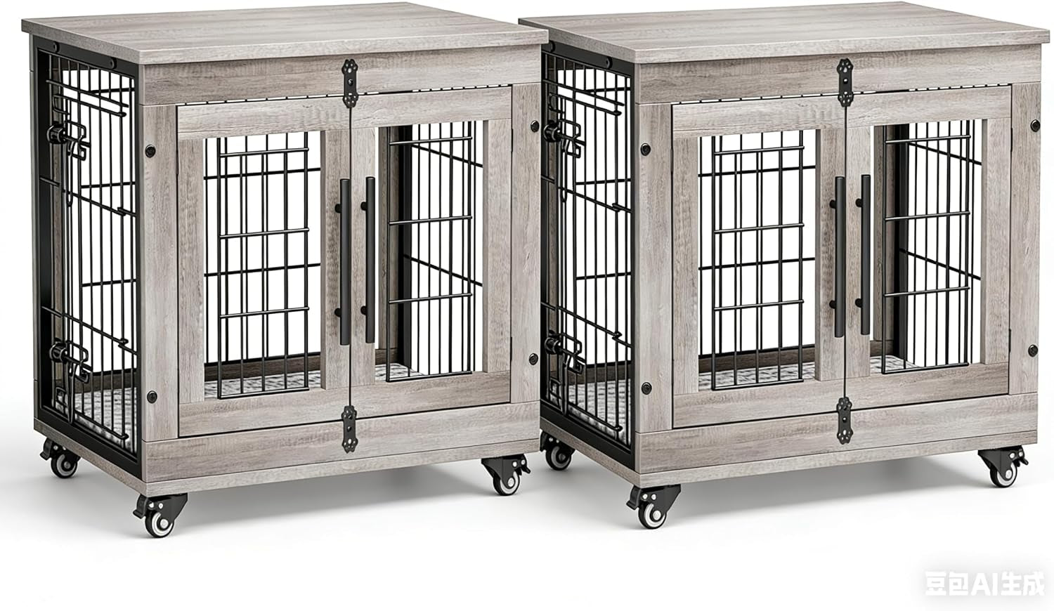 medium-dog-crate-furniture-32-heavy-duty-kennel-w-cushion-wheels-grey-double-doors-wooden-dog-cage-chew-resistant-end-table-decorative-27-32-38-44-options-indoor