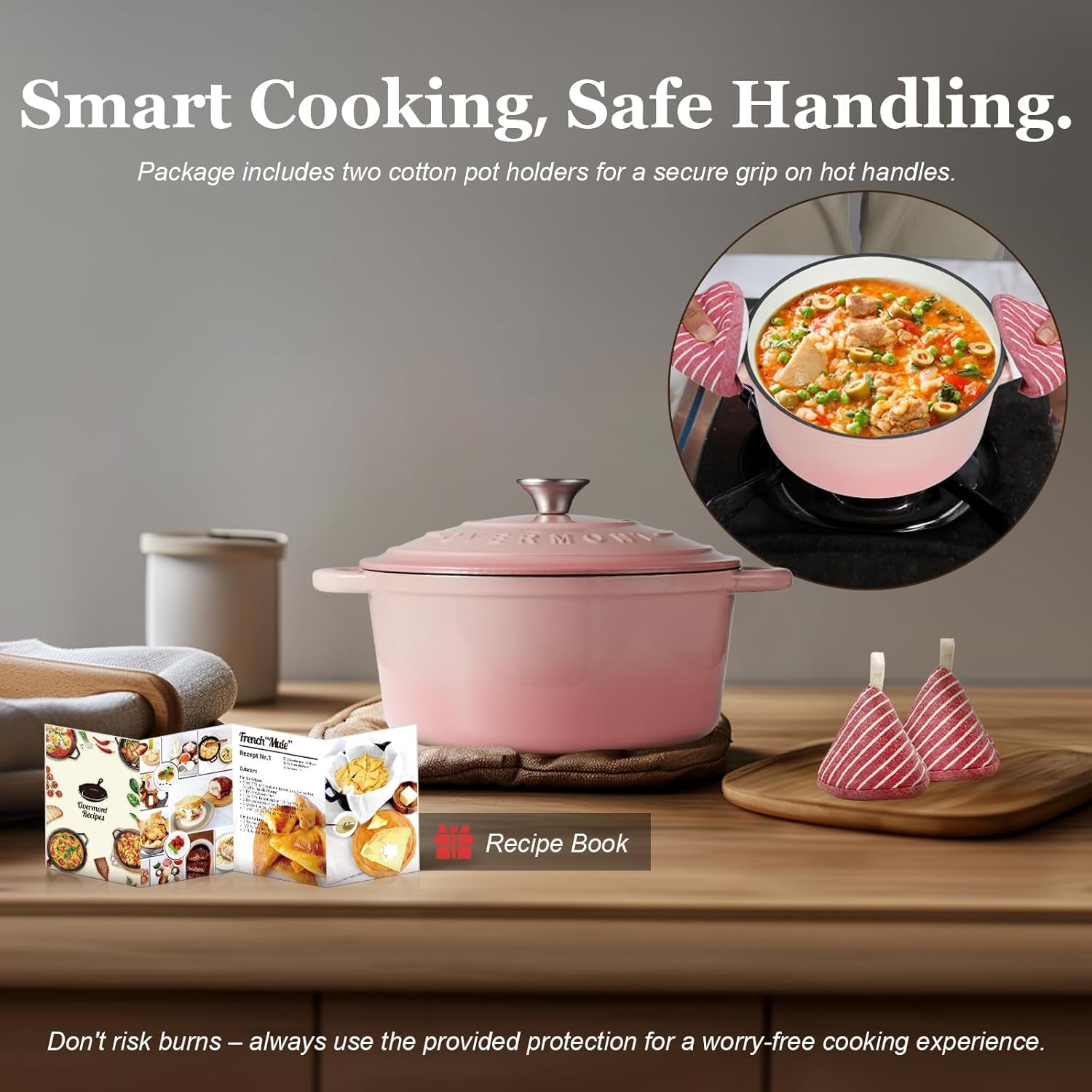enameled-cast-iron-dutch-oven-4-5qt-pot-with-lid-cookbook-cotton-potholders-heavy-duty-cookware-for-braising-stews-roasting-sourdough-baking-pink
