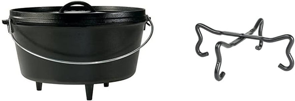 Seasoned Cast Iron Dutch Oven Bundle - 12 Inch Deep Camp Oven, Lid Lifter and Accessories1