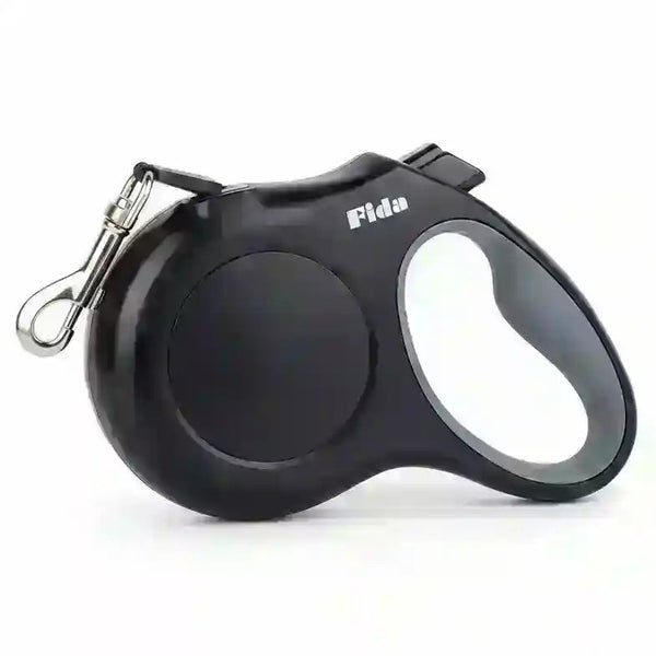 Black Fida retractable dog leash with ergonomic handle and metal clip for safe walks1