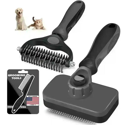 Dog and cat grooming tools set with deshedding brush and rake for pet hair removal10