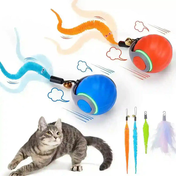 Interactive cat toy with automatic ball launcher and colorful wand attachments for playful feline fun8