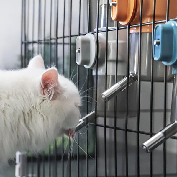 Pet Water Bottle Hanging Dog Water Dispenser Kennel Drinker Kettle Feeder BPA Free Cage Crate Hutch Puppy Cat Rabbit (17Oz, Gray)8
