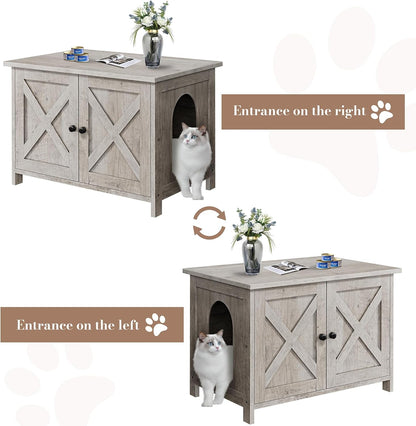 JY QAQA Cat Litter Box Enclosure,Litter Box Furniture Hidden with Barn Door,Wooden Washroom Furniture,Cat House,Fit Most of Litter Box4